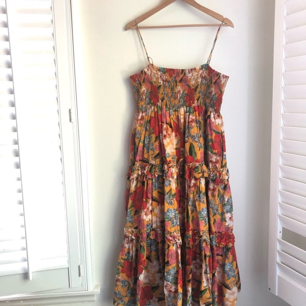 Nicholas Size 16 Smocked Floral Tiered Smocked Adjustable Strap Dress - Picture 12 of 12